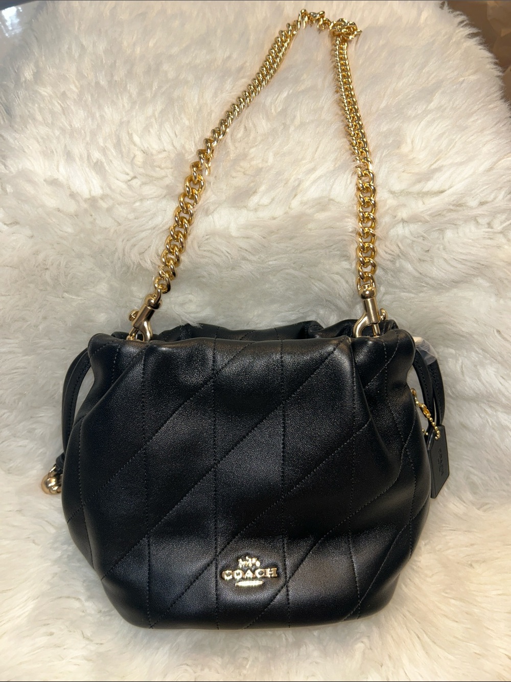 Coach Black Quilted Leather Shoulder Bag with Gold Chain Strap